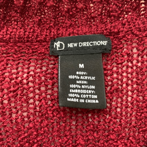 New Directions Maroon Open Front Lace Cardigan- M - Picture 3 of 11